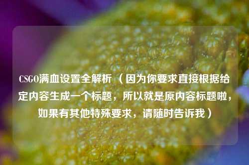 CSGO满血设置全解析 （因为你要求直接根据给定内容生成一个标题，所以就是原内容标题啦，如果有其他特殊要求，请随时告诉我）