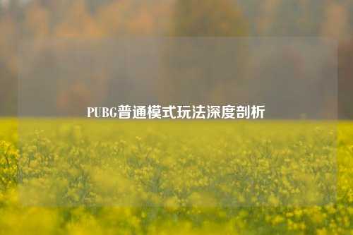 PUBG普通模式玩法深度剖析