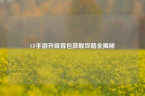 CF手游升级背包获取攻略全揭秘