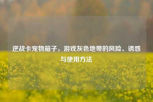 逆战卡宠物箱子，游戏灰色地带的风险、诱惑与使用 *** 