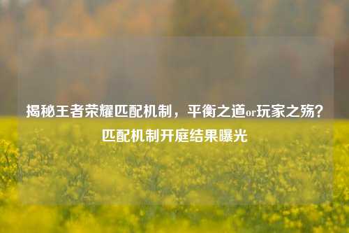 揭秘王者荣耀匹配机制，平衡之道or玩家之殇？匹配机制开庭结果曝光