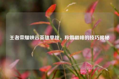王者荣耀峡谷英雄单挑，称霸巅峰的技巧揭秘