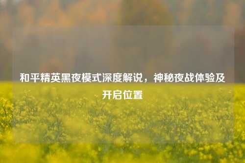 和平精英黑夜模式深度解说，神秘夜战体验及开启位置