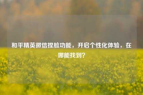 和平精英微信捏脸功能,开启个性化体验,在哪能找到?