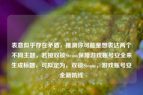 表意似乎存在矛盾,推测你可能是想表达两个不同主题,若按双锁Steam保障游戏账号安全来生成标题,可拟定为,双锁Steam,游戏账号安全新防线